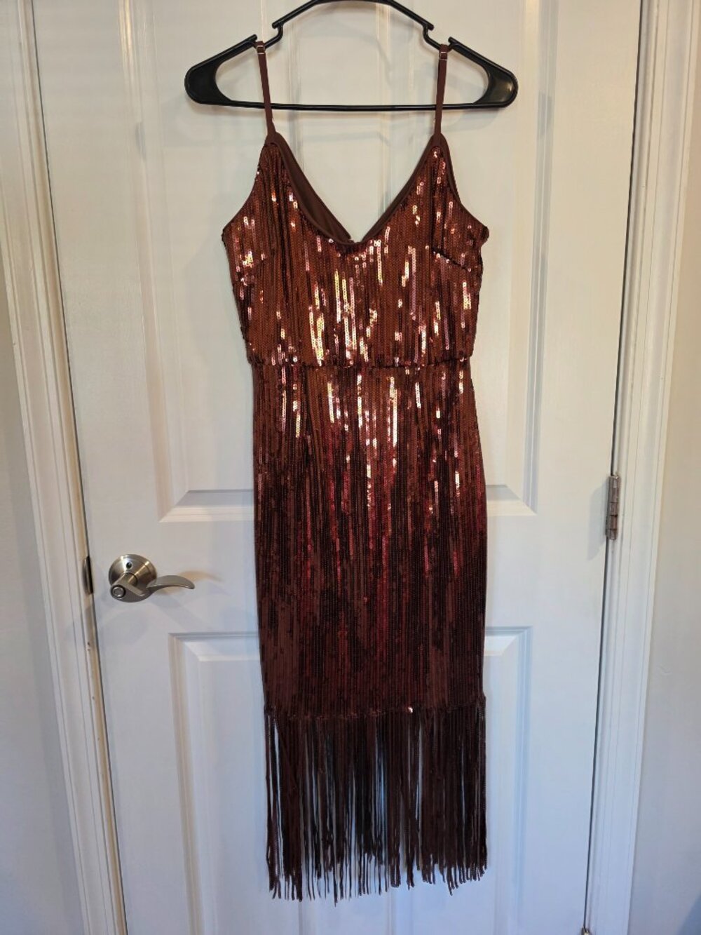 Lulus Copper Color Sequence and Fringe Cocktail Dress, Size Small,